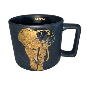 Starbucks 2016 Kenya” Matte Black & Gold 14oz. Elephant Graphic Ceramic Mug.